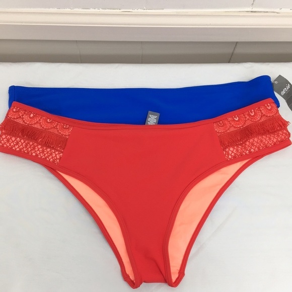 aerie Other - Aerie Bikini Bottoms High Cut Blue and Red Bundle of 2 Size L NEW With Tags